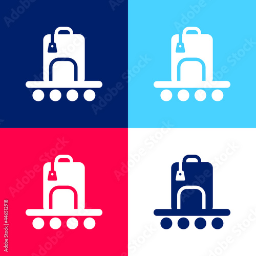 Baggage Claim Sign blue and red four color minimal icon set
