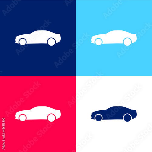 Black Big Car Side View blue and red four color minimal icon set
