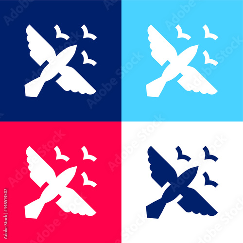 Birds blue and red four color minimal icon set