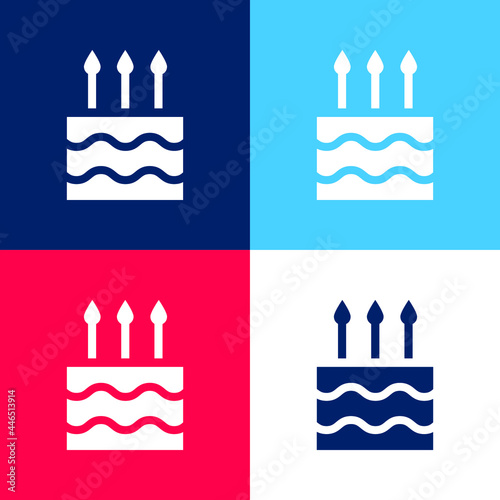 Birthday Cake blue and red four color minimal icon set