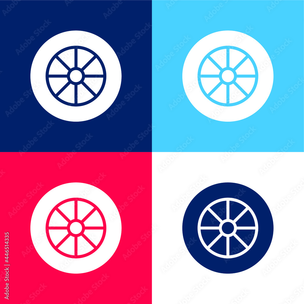 Alloy Wheel blue and red four color minimal icon set Alloy Wheel blue and red four color minimal icon set