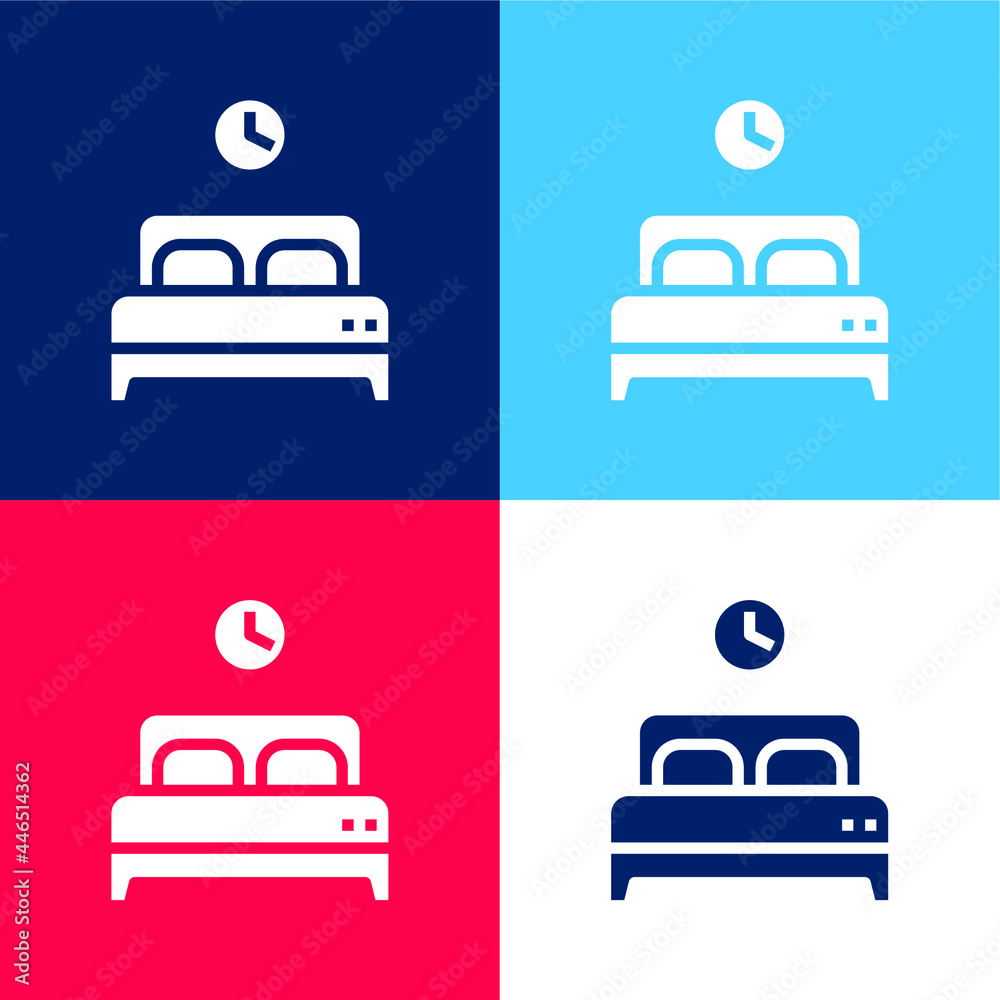Bed blue and red four color minimal icon set Bed blue and red four color minimal icon set
