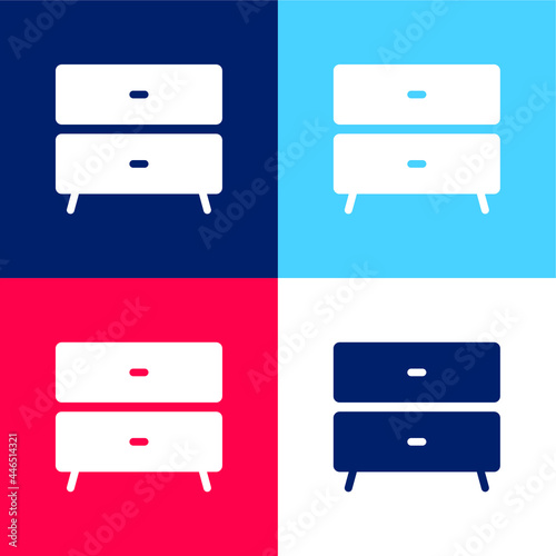 Bedside Table blue and red four color minimal icon set