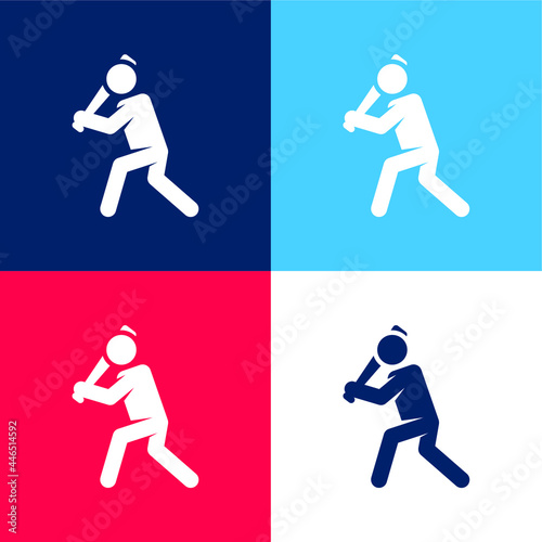 Baseball Player blue and red four color minimal icon set