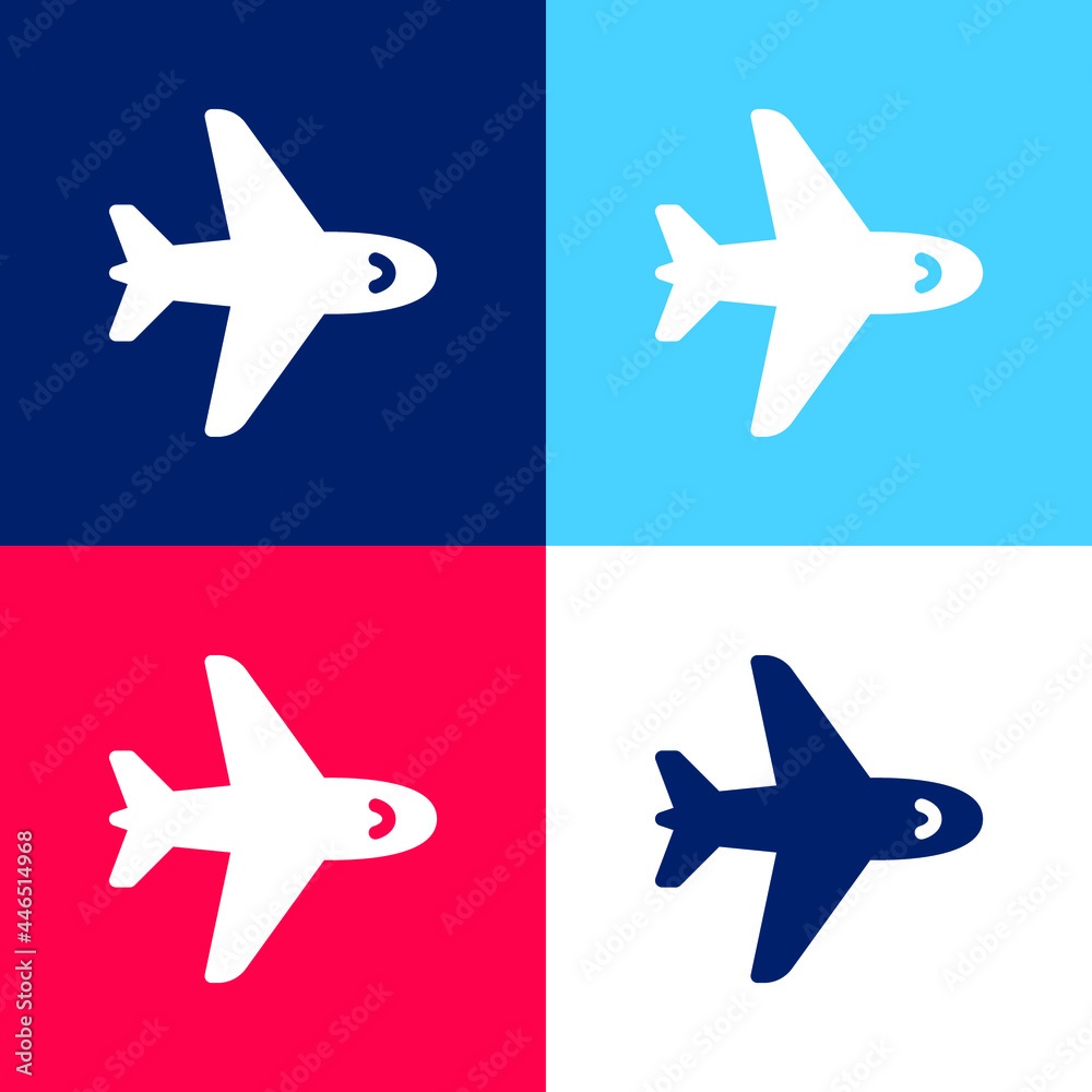 Aeroplane blue and red four color minimal icon set Aeroplane blue and red four color minimal icon set
