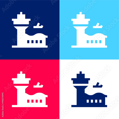Airport blue and red four color minimal icon set