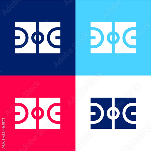 Basketball Court blue and red four color minimal icon set