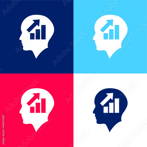 Bald Head Of A Businessman With Ascendant Graphic Of Bars blue and red four color minimal icon set