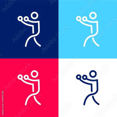 Boxing Stick Man blue and red four color minimal icon set