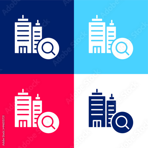 Booking blue and red four color minimal icon set