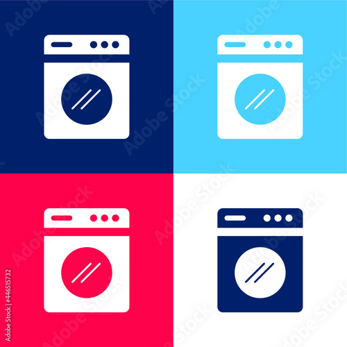 Big Washing Machine blue and red four color minimal icon set