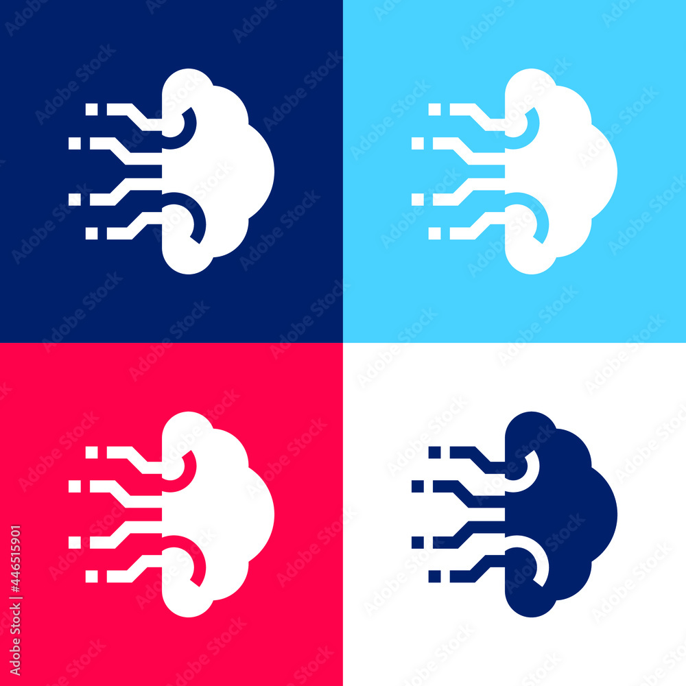 Brain blue and red four color minimal icon set Brain blue and red four color minimal icon set