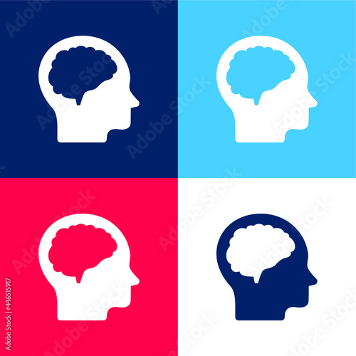 Brain And Head blue and red four color minimal icon set