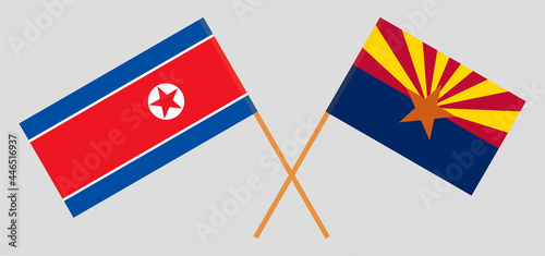 Crossed flags of North Korea and the State of Arizona. Official colors. Correct proportion