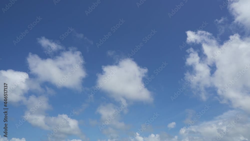White cumulus clouds in a bright blue sky. Azure sky and open air. Clouds in the morning sunny transparent sky. Clear weather. White cumulus clouds in a bright blue sky. Azure sky and open air. Clouds in the morning sunny transparent sky. Clear weather.