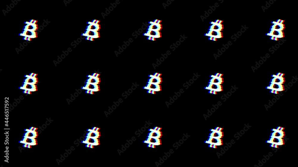 Collage of ethereum logos on black background with glitch effect. Background with ethereum logos for presentation videos. Trembling ethereum logos for presentation.