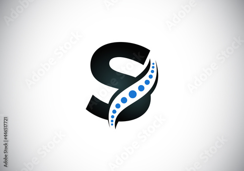 Initial S monogram letter alphabet with chiropractic spine logo. Spinal care icon. Font emblem. Modern logotype for orthopedic business and company identity.