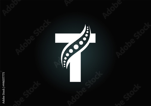 Initial T monogram letter alphabet with chiropractic spine logo. Spinal care icon. Font emblem. Modern logotype for orthopedic business and company identity.