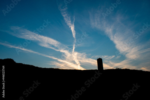 silhouette of a monument to the sunset