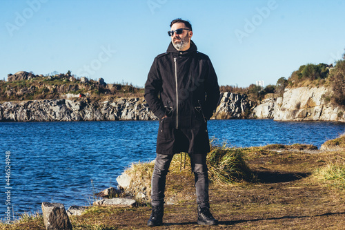 Male model with sunglasses in quarry Argentina