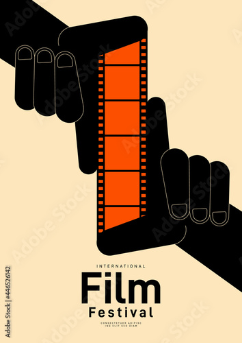 Movie festival poster design template background with vintage filmstrip