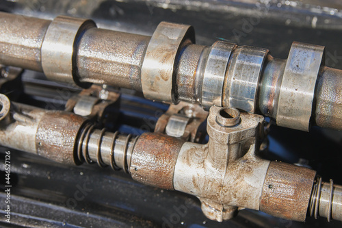 Overhead Camshaft and Rocker Arm and Spring of Car Engine