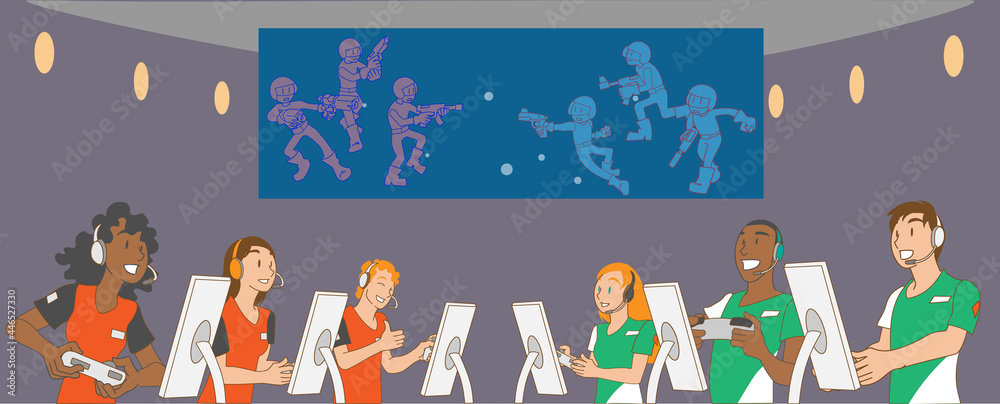 Esportsに参加する多民族のプロゲーマーチームのイラスト Stock Vector Adobe Stock