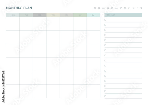 Note, scheduler, diary, calendar planner document template illustration. monthly plan form.