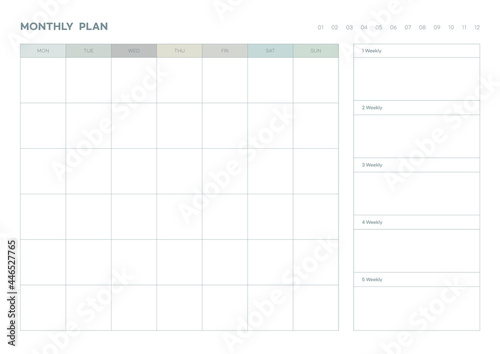 Note, scheduler, diary, calendar planner document template illustration. monthly plan form. photo