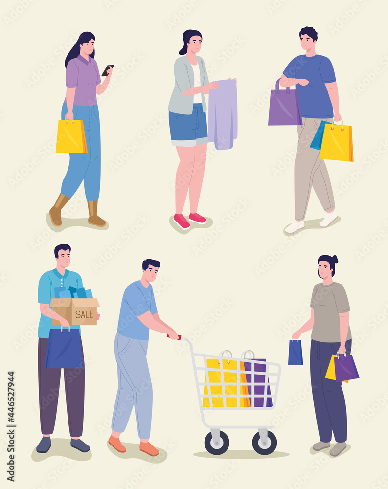 five persons shopping day five persons shopping day