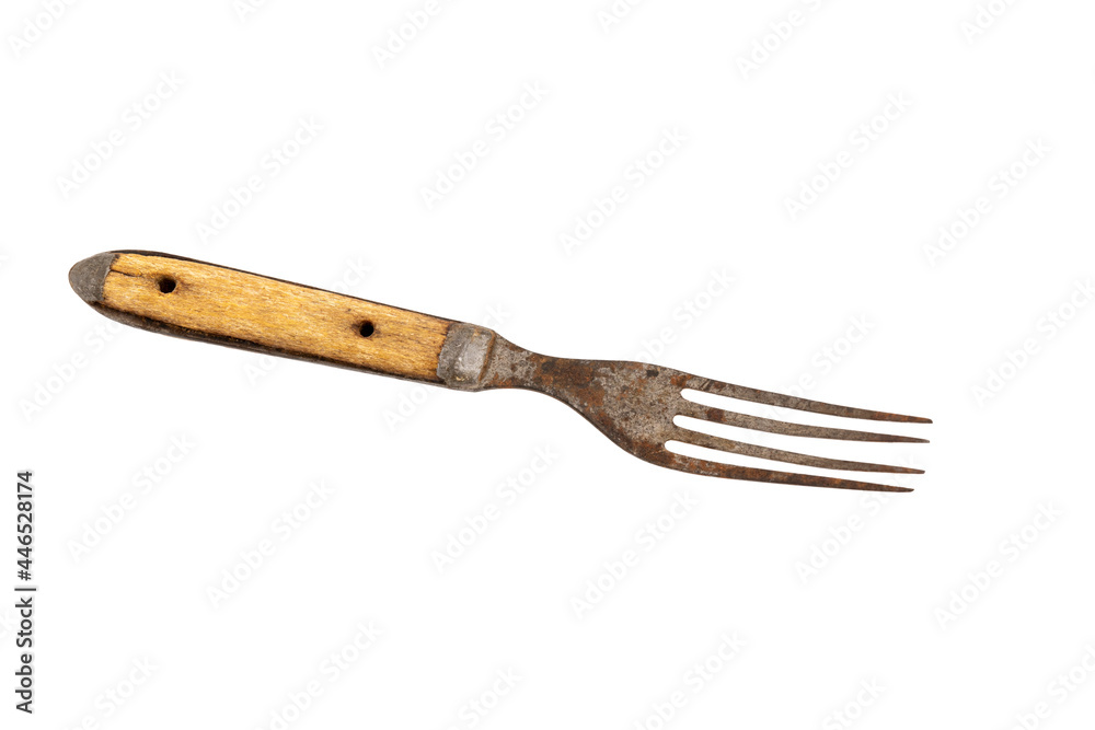 Antique Rusty Metal Fork With Wooden Handle Antique Rusty Metal Fork With Wooden Handle