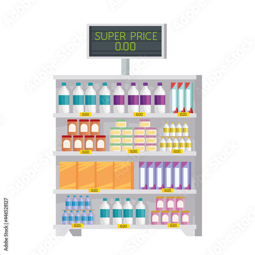 supermarket shelving with products