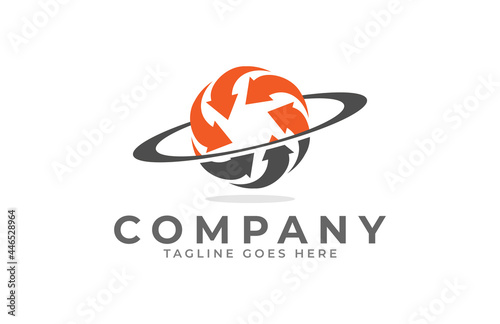 Arrow Logo, Planet and arrow combination, usable for Business, finance or logistic logo, flat design logo template, vector illustration