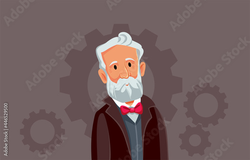 Jules Verne Vector Cartoon Illustration

