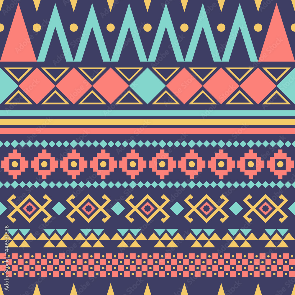 Geometric ethnic or tribal seamless pattern fabric design. Abstract background. Vector.