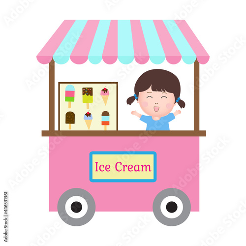 Ice Cream Cart Shop Cartoon Vector