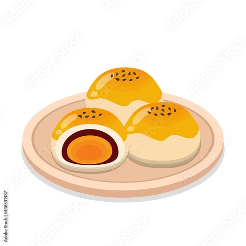 Half of Chinese moon cake, food illustration, dessert made from egg yolk, Mid-autumn festival dessert, vector illustration icon cartoon isolated