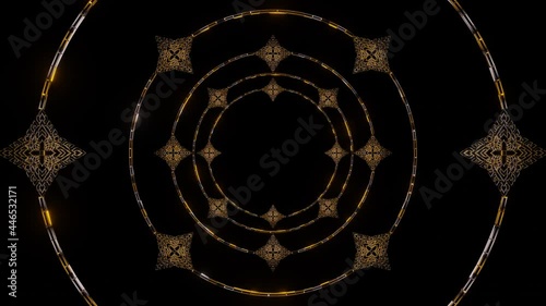 Thai pattern frame is flying through the dark scene.,4K Looped Background Animation