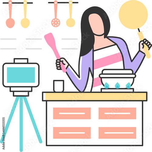 Woman cooking vlog illustration