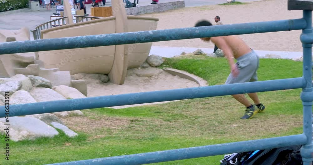 4k, los angeles, california, running, jumping, motion, passing, sport, risk, speed, young, fence, man, outdoor, physical, skill, strength, athlete, exercise, practicing, training, santa monica