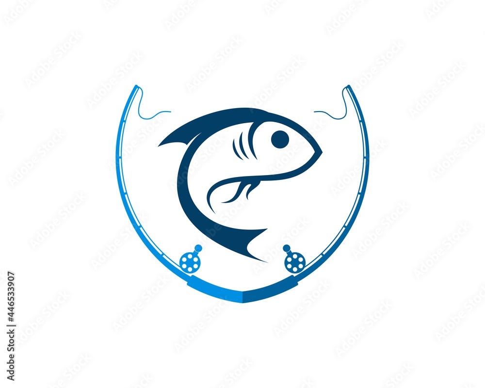 Fishing rod with jumping fish inside Fishing rod with jumping fish inside