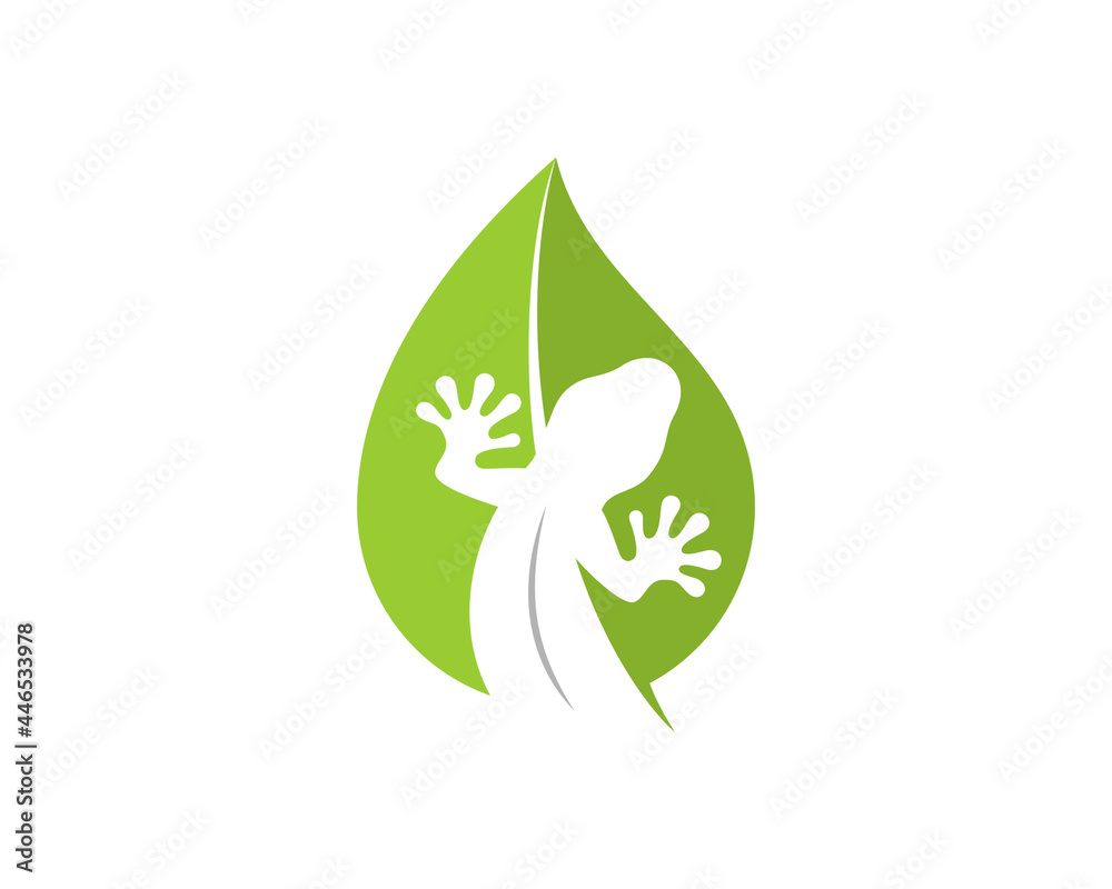 Gecko silhouette in the nature leaf logo Gecko silhouette in the nature leaf logo