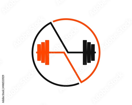 Circle shape with abstract gym barbell inside