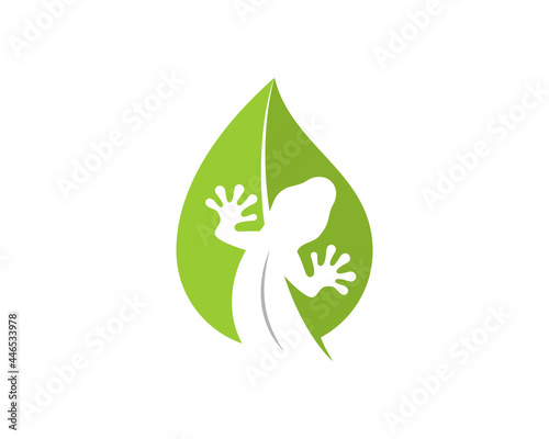 Gecko silhouette in the nature leaf logo
