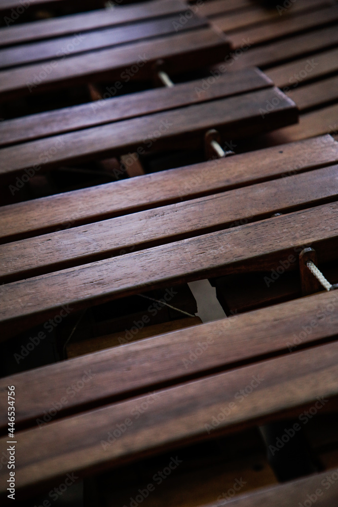 Guatemalan marimba wood keys close up