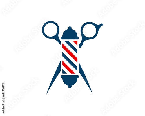 Hair cut scissor with barbershop symbol inside