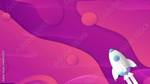 Rocket is flying in galaxy space of the universe. Abstract gradient background in liquid and fluid style. Trend creation of the world. 3D motion template design in 4K 30fps.