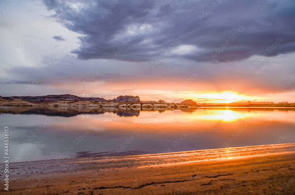 Obraz premium Winter in the American Southwest. Snow Covered Redrock Cliffs Driving Tourism