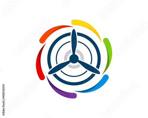 Circular abstract shape with airplane propeller inside