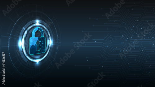 Internet security and Data prevent concept.Security Padlock lock  icon on dark blue background.Technology for online data access defense against hacker and virus.Technology security concept. 